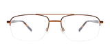 A pair of EasyClip EC565 luxury brown semi-rimless square eyeglasses featuring a double bridge, showcased on a pristine white background.