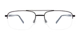 Front view of EasyClip EC565 eyeglasses with black-rimmed rectangular lenses and a double bridge, showcasing EasyClip eyewear technology, on a plain white background.