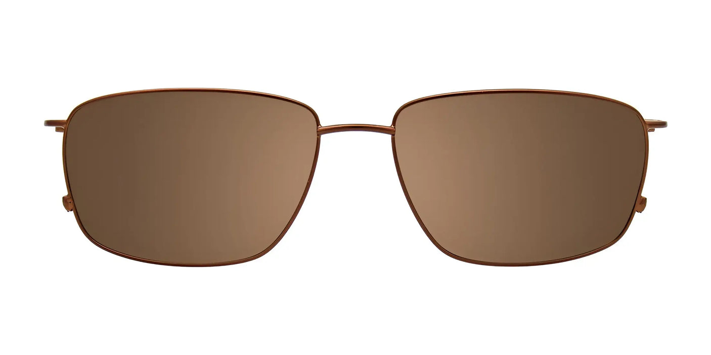 The EasyClip EC567 Eyeglasses feature a clip-on design for versatility and come with rectangular brown sunglasses that have thin metal frames, perfect for a stylish front view. Size 56.