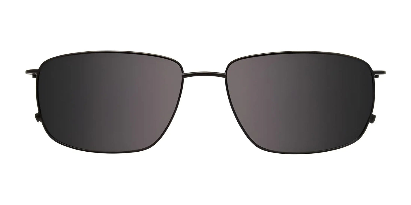 The EasyClip EC567 Eyeglasses with Clip-on Sunglasses, featuring a rectangular black design and dark lenses, provide excellent UV protection against a white background.