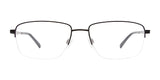 The EasyClip EC567 eyeglasses, in black with a rectangular half-rim design and clear lenses, come with convenient clip-on sunglasses for enhanced UV protection, all showcased on a white backdrop.