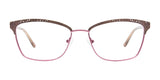 The EasyClip EC570 Eyeglasses with Clip-on Sunglasses offer a versatile style, featuring purple cat-eye frames with embellished brown top rims and a convenient clip-on design.