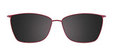 EasyClip EC570 Eyeglasses with Clip-on polarized sunglasses, featuring a red frame and dark lenses, viewed from the front against a white background.