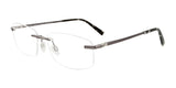 The EasyClip EC572 Eyeglasses, featuring rimless design with slim metallic arms and clear lenses, exude a sleek aesthetic on a white background. These frames are Prescription Ready and come with Clip-on Sunglasses for added versatility and style, making them an elegant choice from the EasyClip brand.