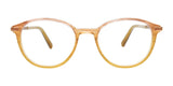 The EasyClip EC581 Eyeglasses in size 45 feature a robust design with round, transparent lenses and front-facing gradient amber-colored frames.