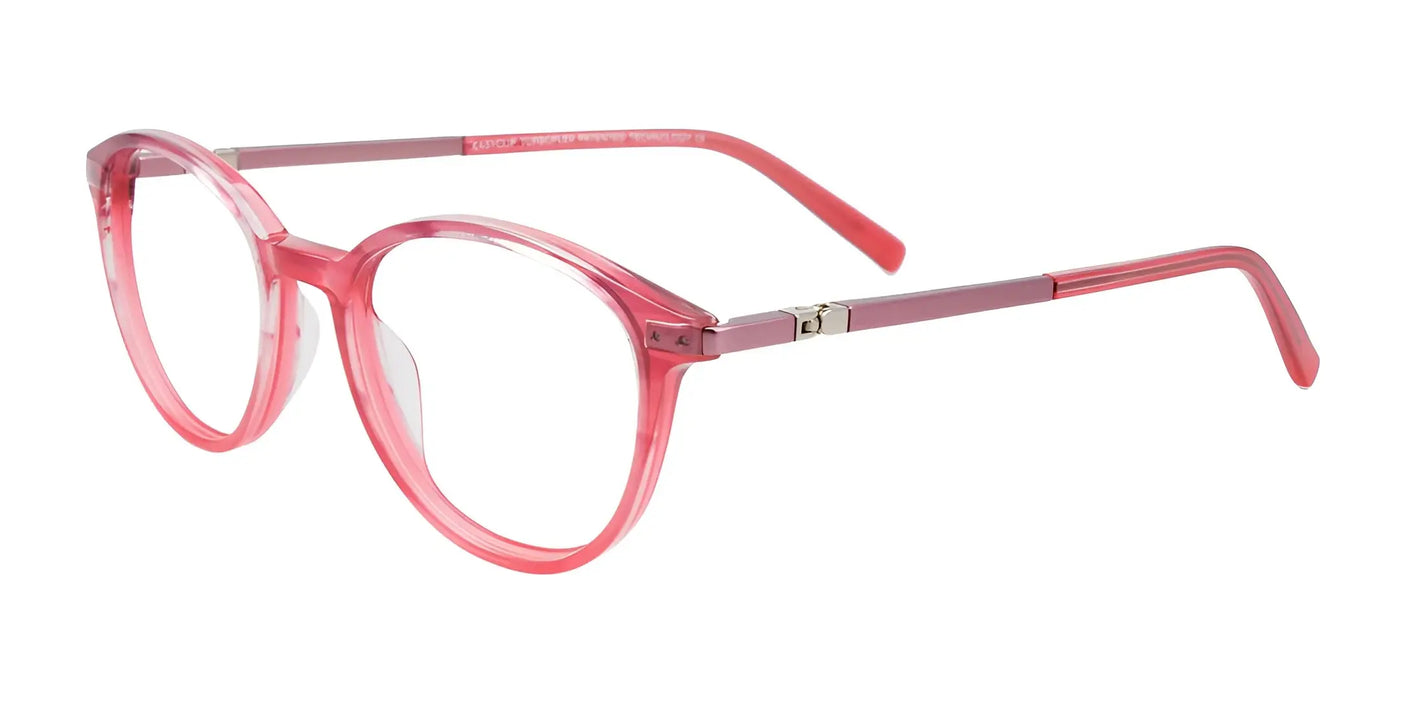 The EasyClip EC581 Eyeglasses in size 45 showcase pink oval lenses with semi-transparent frames and slender arms, providing a durable design that is ready for prescription use.