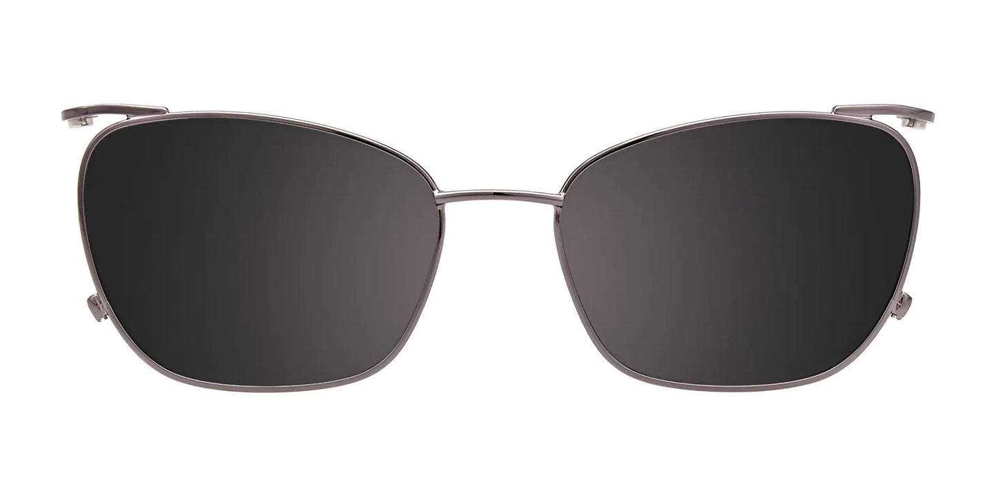 EasyClip EC582 eyeglasses featuring rectangular clip-on sunglasses with thin black metallic frames, viewed from the front on a white background.