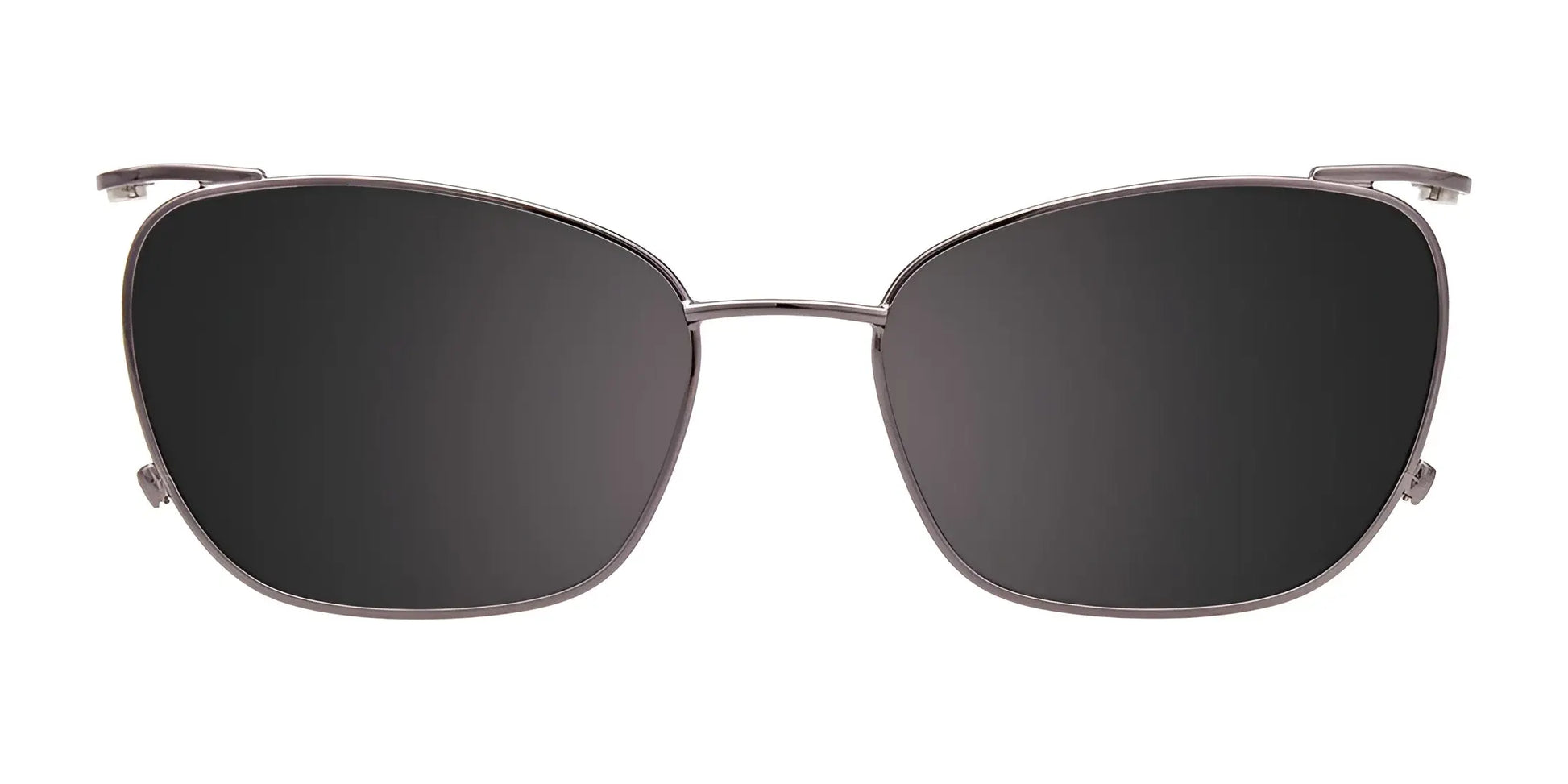 EasyClip EC582 eyeglasses featuring rectangular clip-on sunglasses with thin black metallic frames, viewed from the front on a white background.