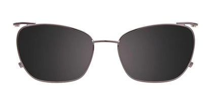 EasyClip EC582 eyeglasses featuring rectangular clip-on sunglasses with thin black metallic frames, viewed from the front on a white background.