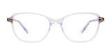 The EasyClip EC585 Eyeglasses with Clip-on Sunglasses feature clear frames highlighted by a gentle touch of purple on the temples, displayed against a simple white background.