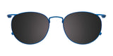 EasyClip's EC587 Eyeglasses with Clip-on Sunglasses, featuring subtle blue rims and polarized black lenses, rest on a white background, exuding an effortlessly cool vibe.