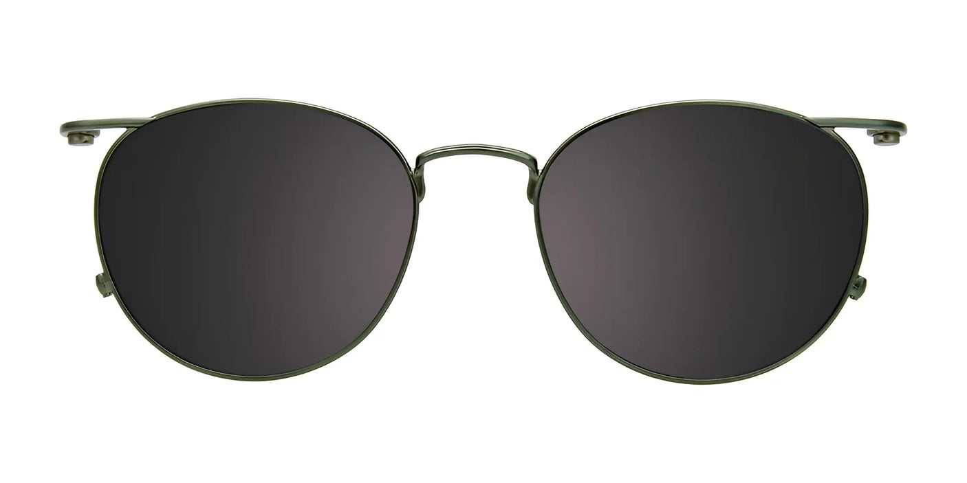 EasyClip EC587 Eyeglasses with Clip-on Sunglasses, featuring round polarized dark lenses and a thin metallic frame.