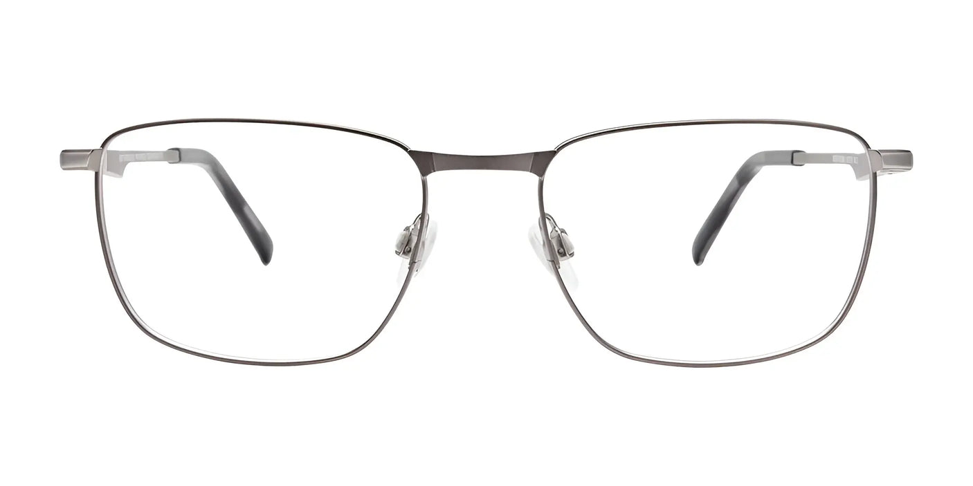 The EasyClip EC588 Eyeglasses in silver, featuring a rectangular shape with clear lenses, are shown from the front on a white background. These eyeglasses boast a sophisticated clip-on design for enhanced convenience.