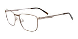 The EasyClip EC588 Eyeglasses | Size 53, featuring silver rectangular frames crafted from thin metal and transparent nose pads, offer a sleek look. These eyeglasses, from the brand EasyClip, easily accommodate clip-on polarized lenses for added style and functionality on a white background.