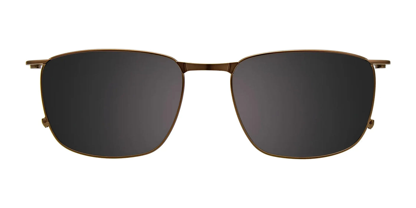 Front view of the EasyClip EC588 eyeglasses, showcasing black-lens clip-on sunglasses with thin, gold-tone metal frames on a white background, offering optional polarized functionality for versatile wear.