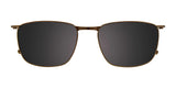 Front view of the EasyClip EC588 eyeglasses, showcasing black-lens clip-on sunglasses with thin, gold-tone metal frames on a white background, offering optional polarized functionality for versatile wear.