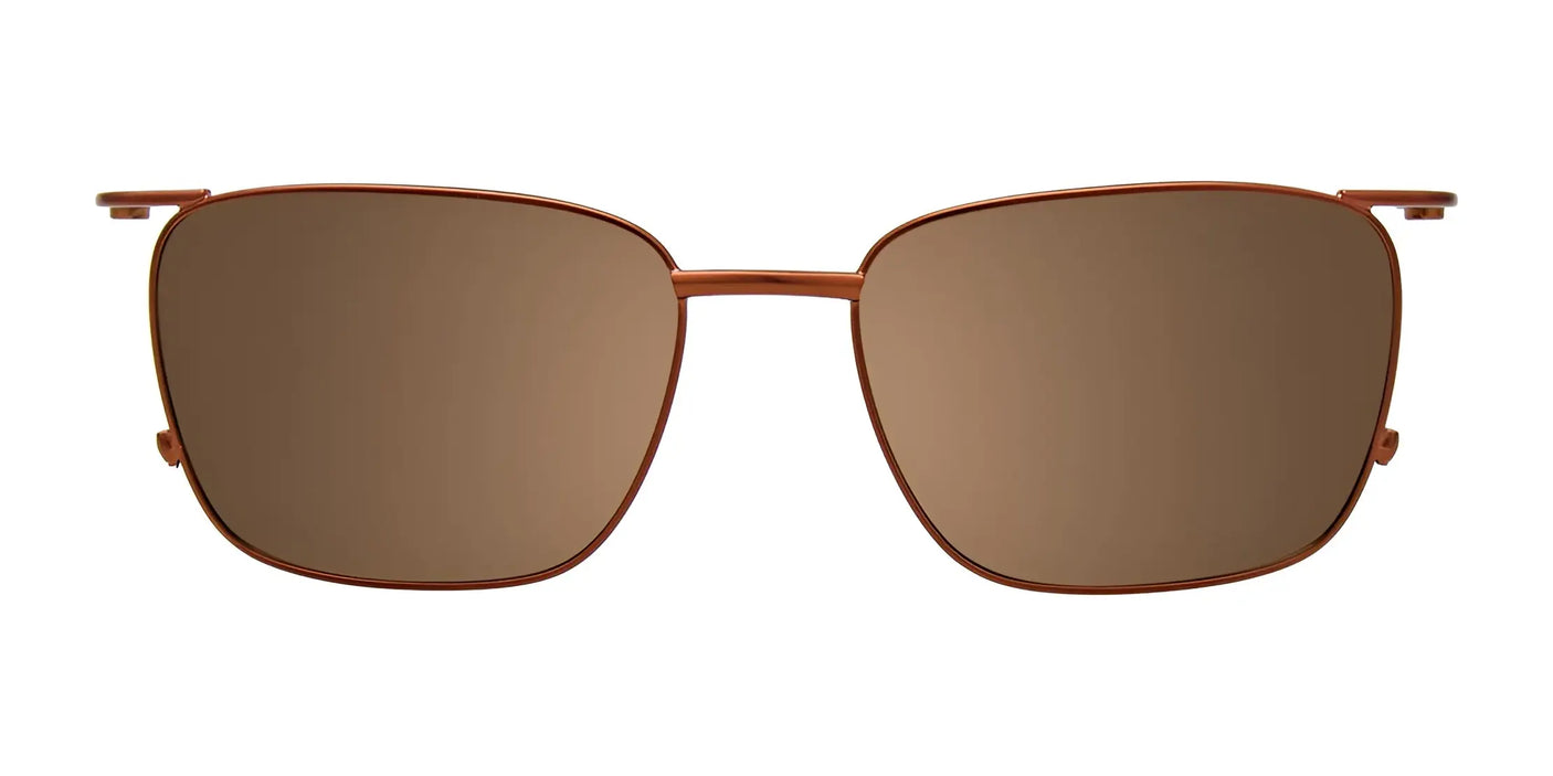 The EasyClip EC592 Eyeglasses with Clip-on Sunglasses effortlessly convert into stylish brown rectangular sunglasses using a simple polarized clip-on, highlighted by thin metal frames for a sleek finish.