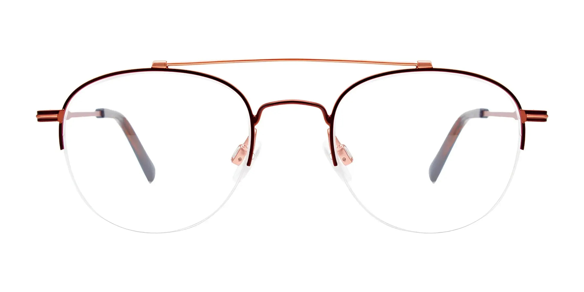 The EasyClip EC594 Eyeglasses with Clip-on Sunglasses boast a copper wireframe, double bridge, and clear lenses, making them ideal for any occasion.