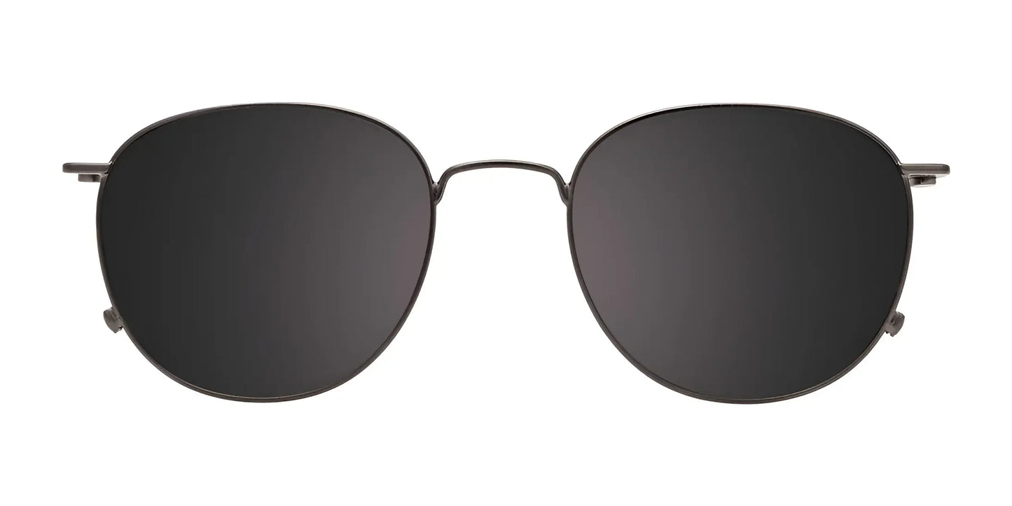 Front view of the sophisticated black sunglasses featuring round lenses and a slender metal frame. These stylish eyewear pieces seamlessly transform with the EasyClip EC594 Clip-on Sunglasses, offering effortless style.