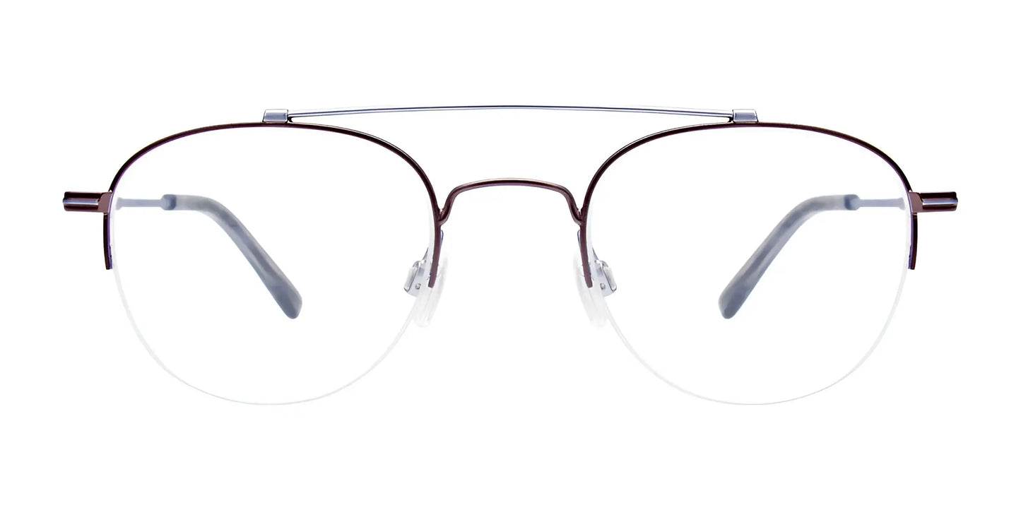 The EasyClip EC594 Eyeglasses with Clip-on Sunglasses boast a thin metal frame and clear lenses, elegantly showcased from the front against a white background.