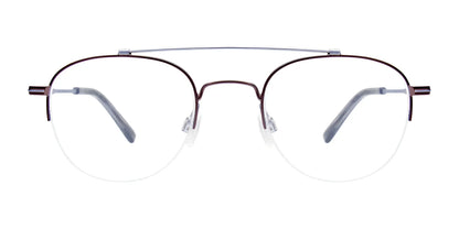 The EasyClip EC594 Eyeglasses with Clip-on Sunglasses boast a thin metal frame and clear lenses, elegantly showcased from the front against a white background.