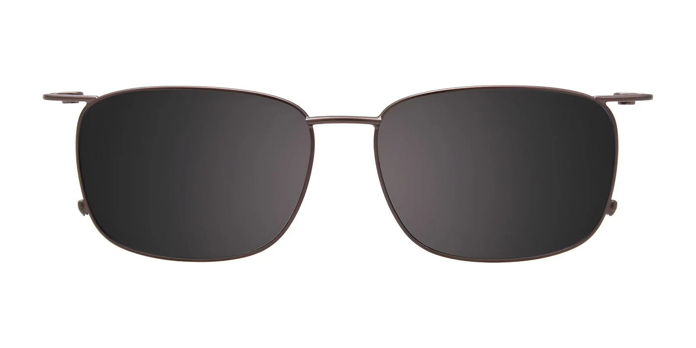 Clip-on sunglasses in a rectangular shape with black color and a thin metal frame are featured as the EasyClip EC595 design on a white background.