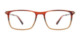 A pair of EasyClip EC597 eyeglasses, featuring a rectangular gradient brown and orange frame on a white background, provides the convenience of clip-on sunglasses for versatile style in size 54.