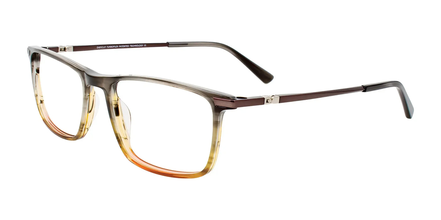 EasyClip EC597 eyeglasses, size 54, come with gradient brown rectangular frames and thin metal temples, incorporating EasyClip technology for effortless use of clip-on sunglasses.