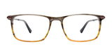 Rectangular brown gradient eyeglasses designed with a sleek style and EasyClip technology, shown against a white background. This is the EasyClip EC597 Eyeglasses with Clip-on Sunglasses in Size 54.