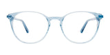 Sleek blue round eyeglasses with delicate frames, showcasing the versatile EasyClip EC601 Eyeglasses with Clip-on Sunglasses design, set against a white backdrop.