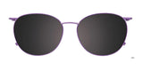 The EasyClip EC601 eyeglasses with clip-on sunglasses feature a stylish purple frame and dark round lenses, elegantly displayed on a white background. These polarized clip-ons from EasyClip guarantee both style and eye protection in every look.