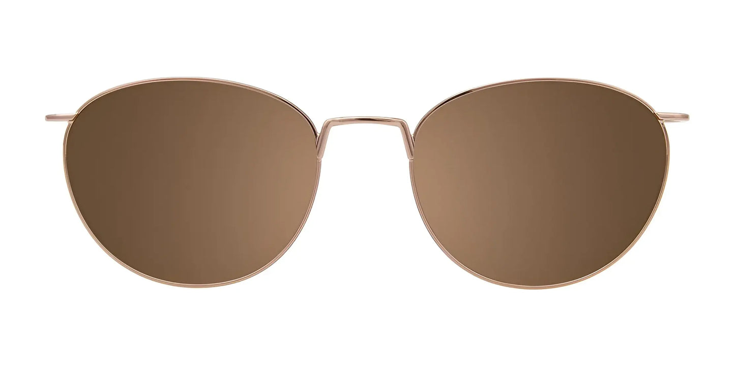 EasyClip EC603 eyeglasses with clip-on sunglasses, featuring thin gold metal frames and brown-tinted round lenses, displayed against a white background.