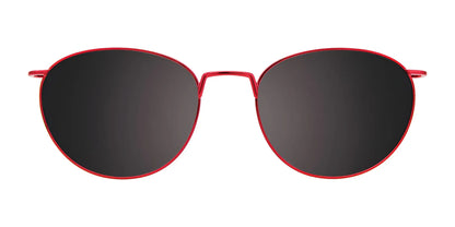 EasyClip EC603 eyeglasses with clip-on sunglasses, featuring red frames and dark polarized lenses, shown from the front on a white background.