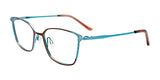 Stylish blue and brown eyeglasses with a thin frame and adjustable nose pads, featuring the EasyClip EC604 design for a seamless switch to polarized sunglasses.