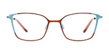 The EasyClip EC604 eyeglasses in size 50 showcase a brown rectangular frame with blue decorative accents on the temples, featuring a front-view convenient clip-on design.