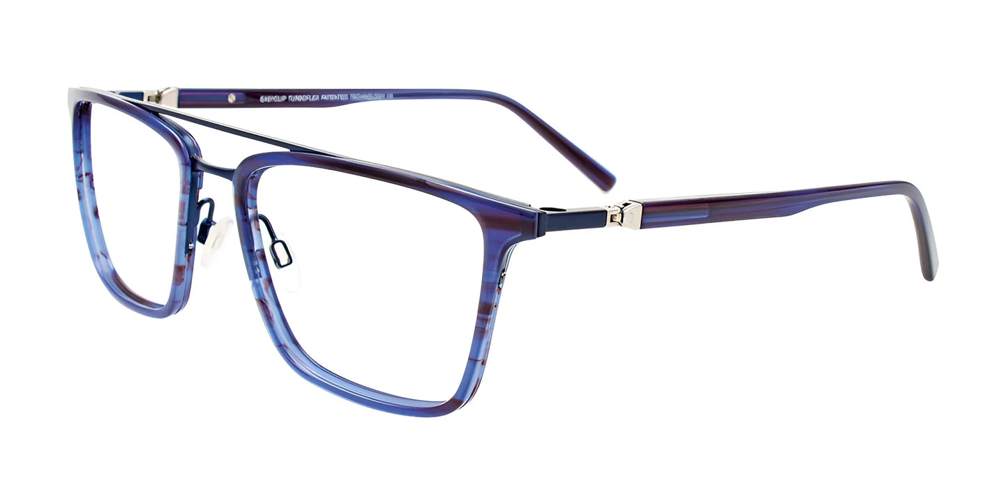 EasyClip EC606 Eyeglasses with Clip-on Sunglasses Striped Blue & Blue / Blue