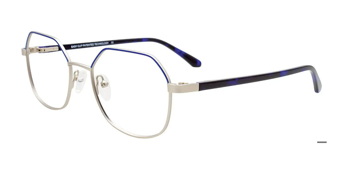 EasyClip EC665 Eyeglasses with Clip-on Sunglasses | Size 51 / Blue & Silver / Dark Blue Tortoise