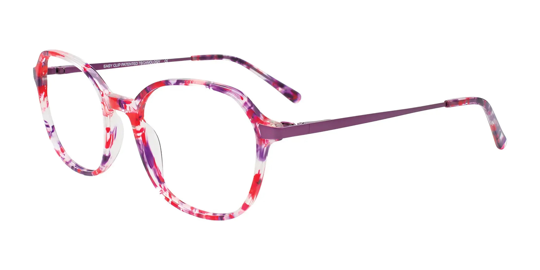 EasyClip EC676 Eyeglasses with Clip-on Sunglasses Red & Purple Tortoise / Purple