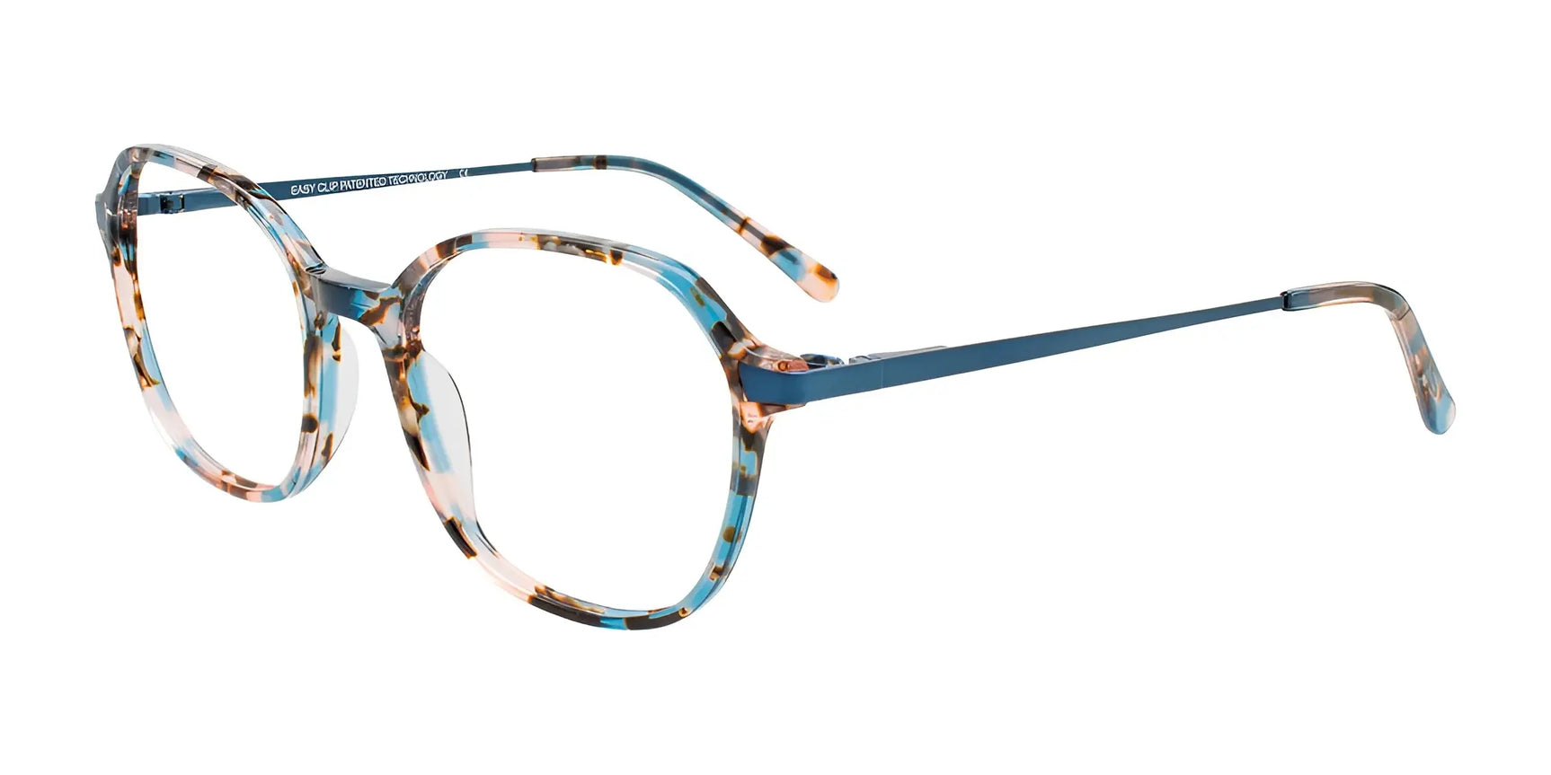 EasyClip EC676 Eyeglasses with Clip-on Sunglasses Teal & Pink Tortoise / Teal