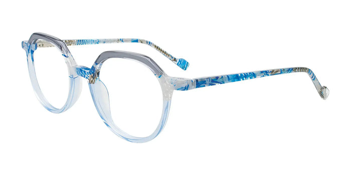 EasyClip EC679 Eyeglasses with Clip-on Sunglasses | Size 49 / Transparent Grey & Blue