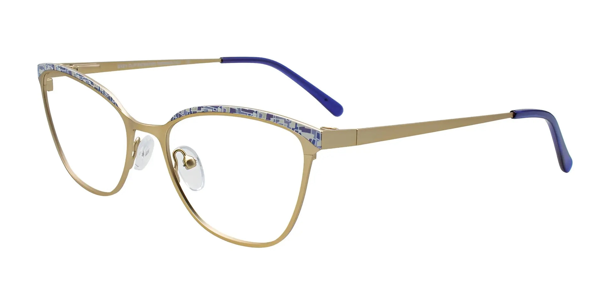 EasyClip EC681 Eyeglasses with Clip-on Sunglasses Satin Gold & Mix Patterned Browline