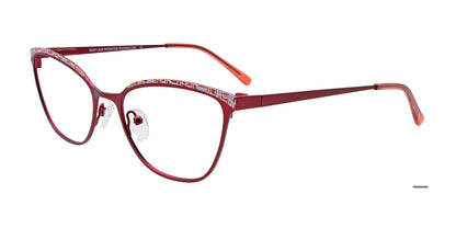 EasyClip EC681 Eyeglasses with Clip-on Sunglasses Satin Red & Mix Patterned Browline