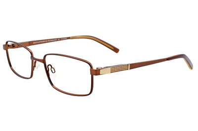 Discover the EasyClip SF124 Eyeglasses in Satin Brown, featuring gold accents and textured temple detailing for standout style. Size 54.