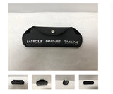 Black Easyclip snapping case for magnetic clip-on sunglasses, branded with the EASYCLIP logo. Designed for secure protection, this case features smaller images showcasing different angles.