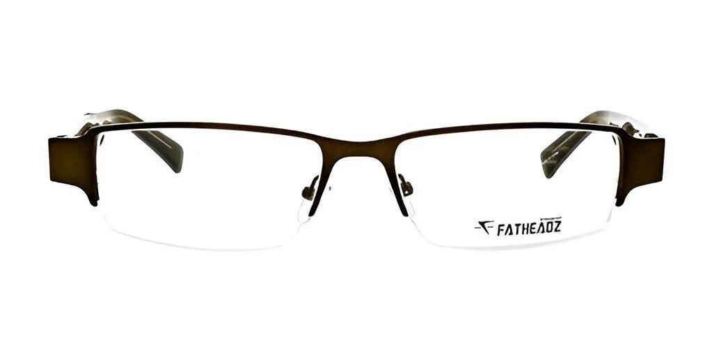 Fatheadz ASPECT Eyeglasses in size 60 feature a rectangular, half-rim design with wide dark brown frames and clear lenses, complete with comfortable adjustable nose pads for an optimal fit.