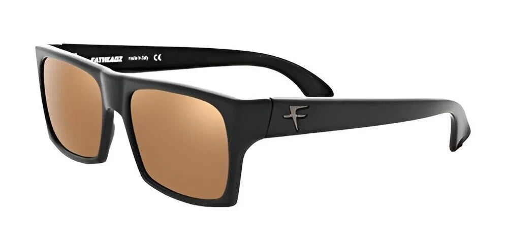 The Fatheadz BRAIN FADE sunglasses in black come with brown lenses and a silver logo on the arm. These full-rim square shades blend style with functionality, making them an elegant accessory.