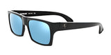 The Fatheadz BRAIN FADE Sunglasses, Size 56, boast a black rectangular frame with striking blue lenses and a subtle logo on the side, enhancing your style. Ideal for adding a unique flair to your look, these sunglasses combine contemporary trends with timeless sophistication.