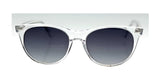 The Fatheadz BURST Sunglasses, featuring clear frames and polarized dark lenses, are gracefully displayed against a pristine white background.