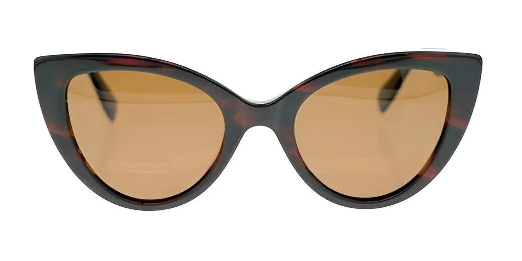 Fatheadz COMPLICATED sunglasses by Fatheadz, featuring cat-eye tortoiseshell frames and polarized brown lenses on a white background, offer UV protection for optimal eye care.