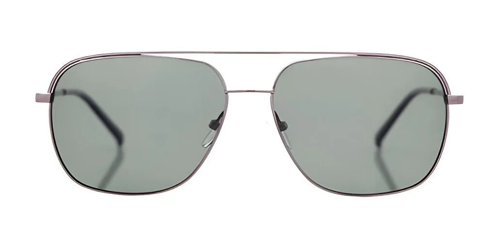 The Fatheadz FANDANGLE Sunglasses, size 60, feature a silver aviator design with polarized dark green lenses that provide exceptional UV protection.